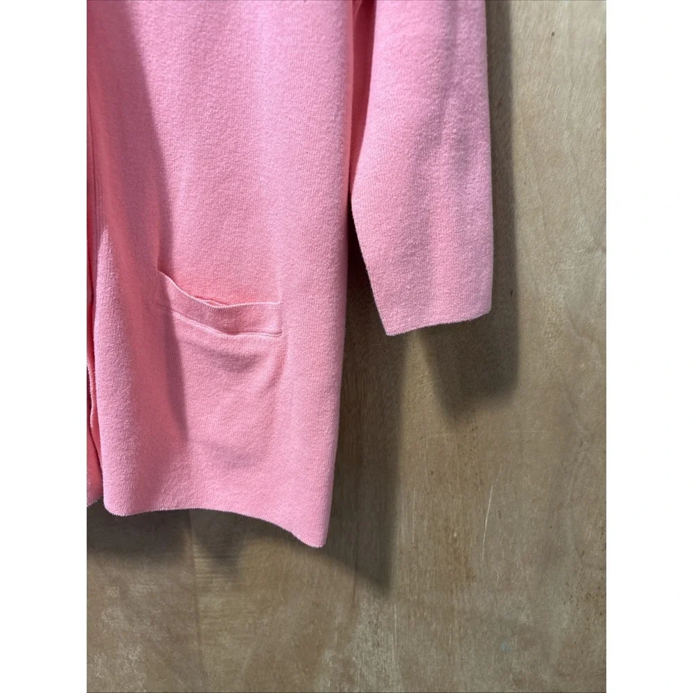 Studio works Button Down Long Pink Cardigan Petite Large 3/4 Sleeve Pearl Button